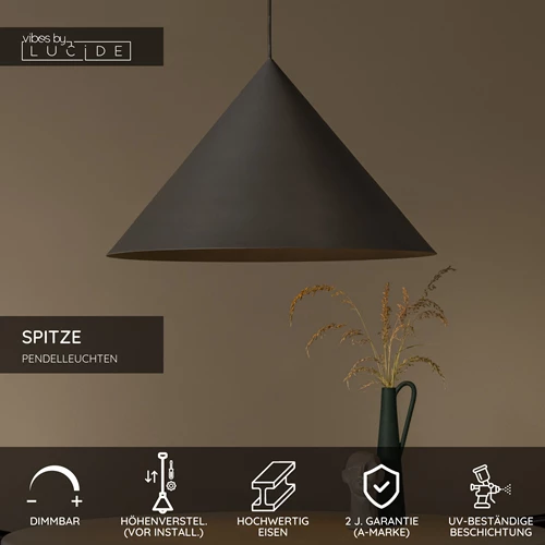 Lucide SPITZE - Pendelleuchten - Ø 60 cm - 1xE27 - Grau | Vibes - USP